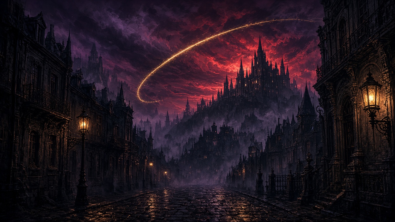 Castlevania Belmonts Curse Demo – gotische Paris-Nacht mit Schloss-Silhouette