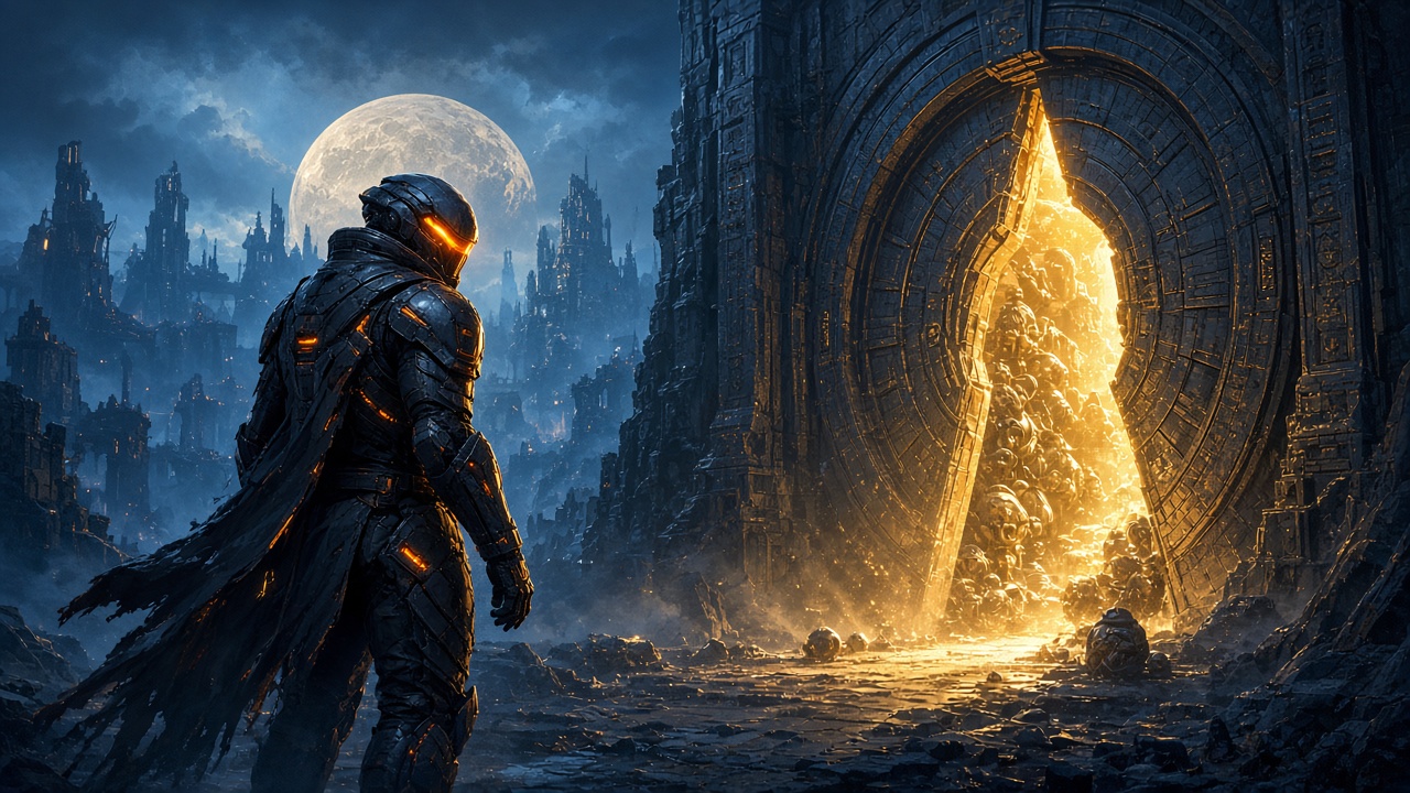 Destiny 2 Tresor: Ein Hüter vor einer sich öffnenden Tresortür mit goldenem Licht