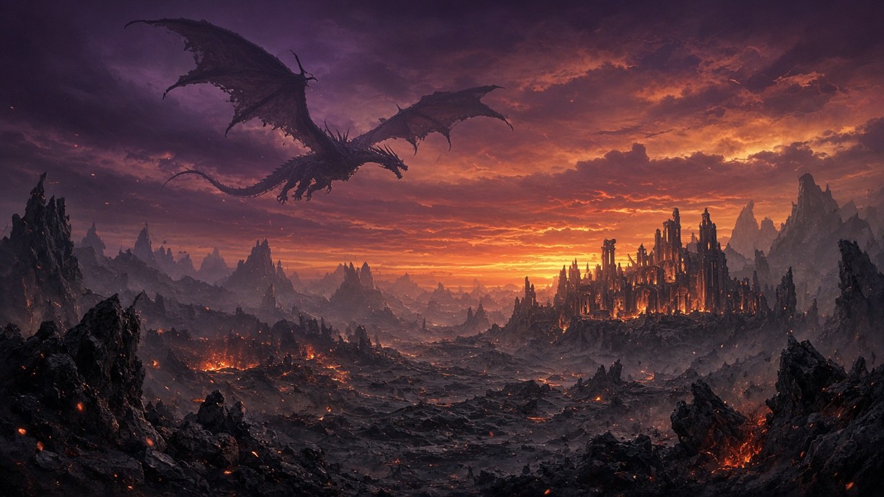 RS4 neues RuneScape-MMO – fantasy landscape with dragon over Ashenfall-inspired terrain